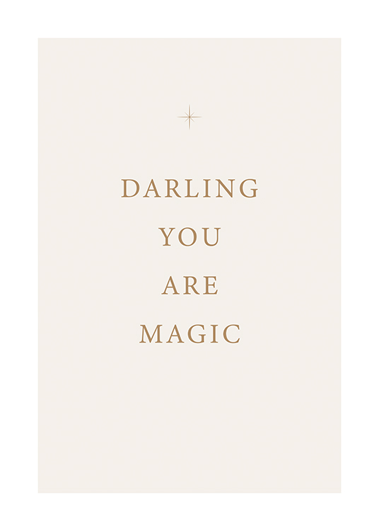  – Póster con fondo claro, una cita «Darling you are magic» y una estrella arriba de la frase