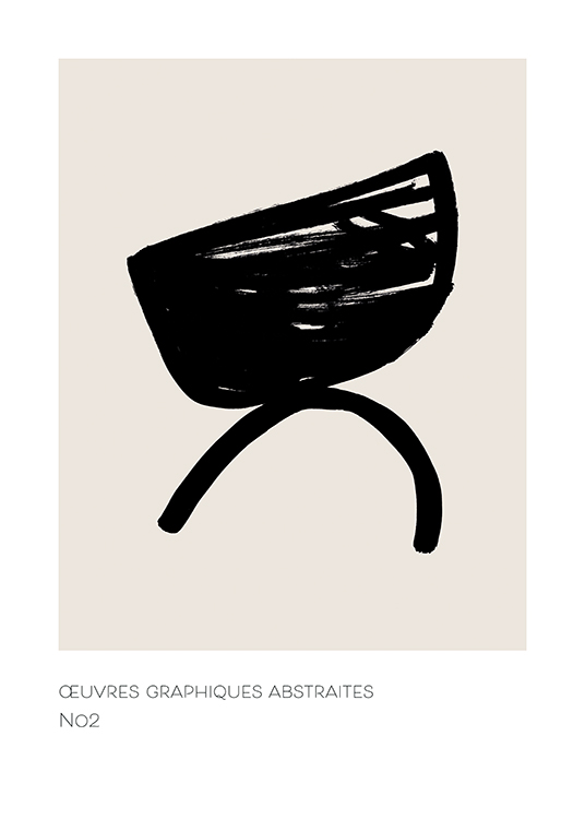  – Ilustración beis con una figura negra y un trazo en forma de semicírculo arriba