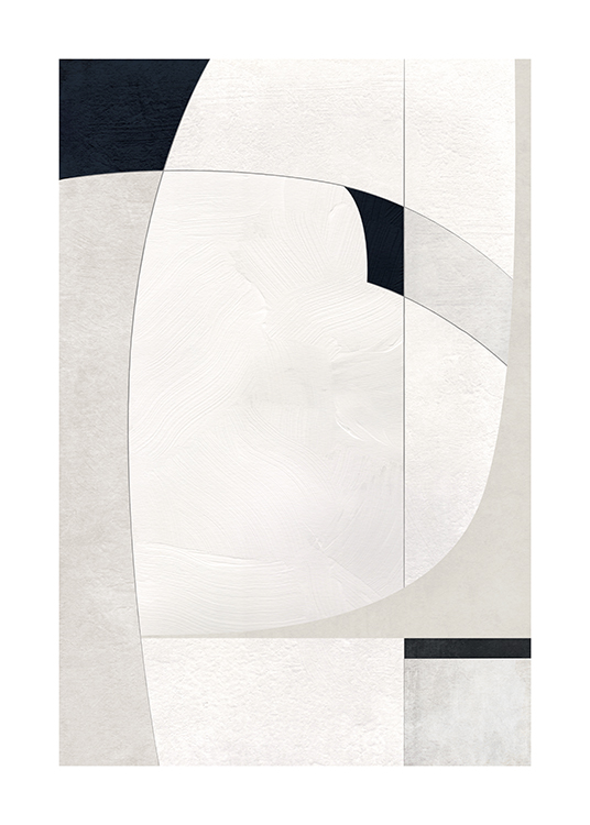  – Ilustración con figuras abstractas en gris, beis y negro y trama irregular