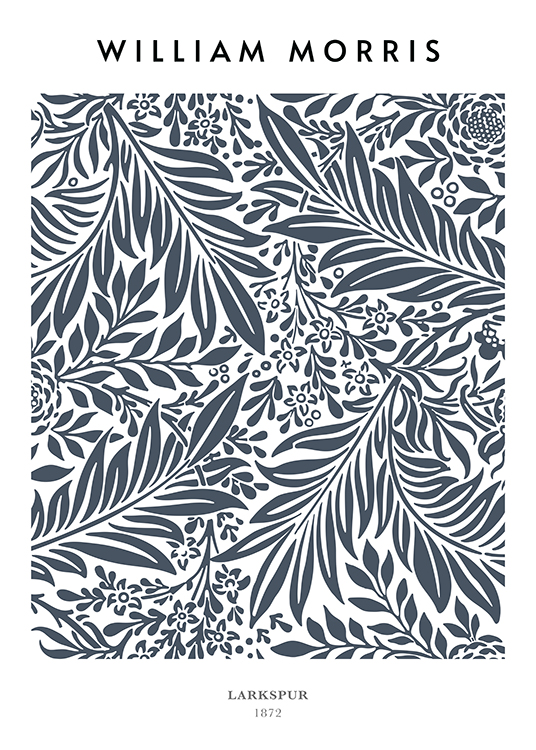  – Ilustración con un patrón de hojas en un tono azul grisáceo oscuro y fondo claro