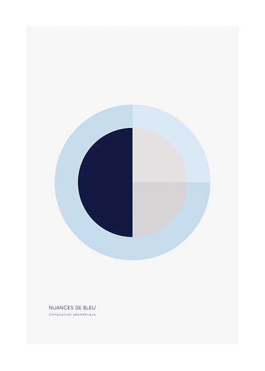  – Ilustración de diseño gráfico con un círculo azul y varios bloques en tonos de azul y gris y fondo claro
