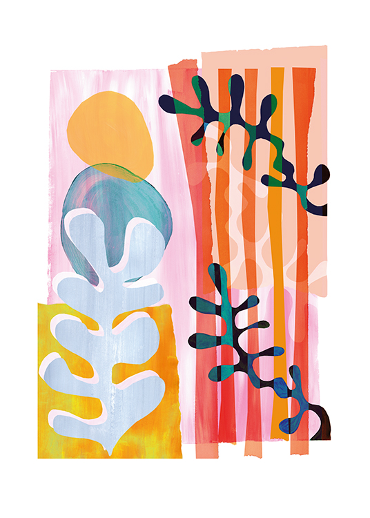  – Ilustración abstracta con algas y corales y fondo multicolor