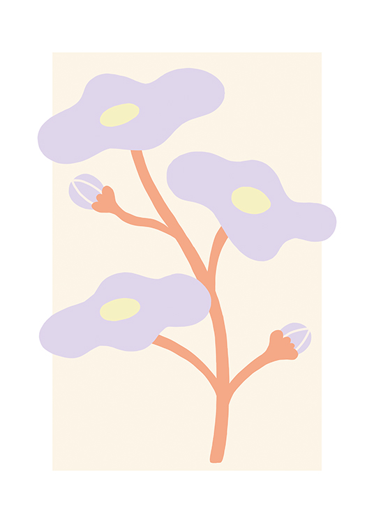  – Póster con el dibujo de un tallo con flores en color pastel