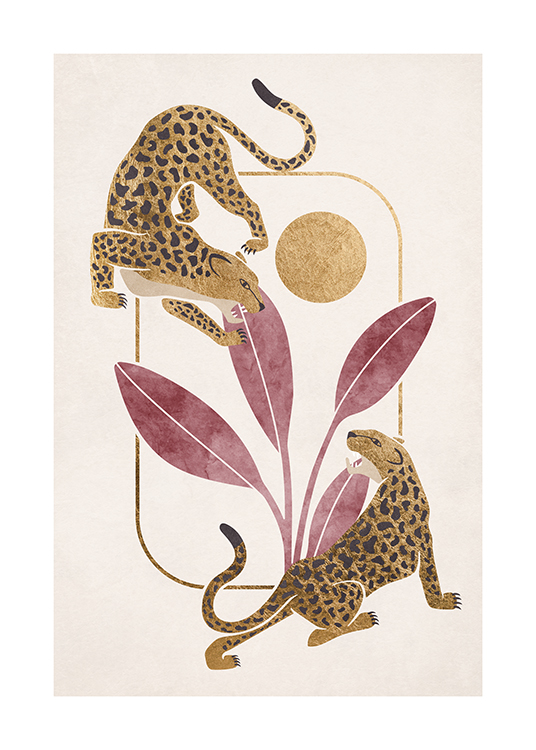  – Ilustración con dos leopardos y un fondo similar a la sabana