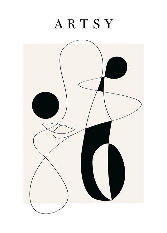  – Póster de estilo «muestra de arte» con un motivo de diseño gráfico en negro y crema