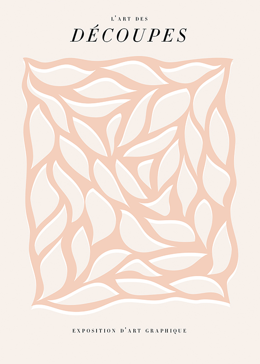  – Ilustración de diseño gráfico con fondo beis y rosa claro y un patrón abstracto en blanco y rosa