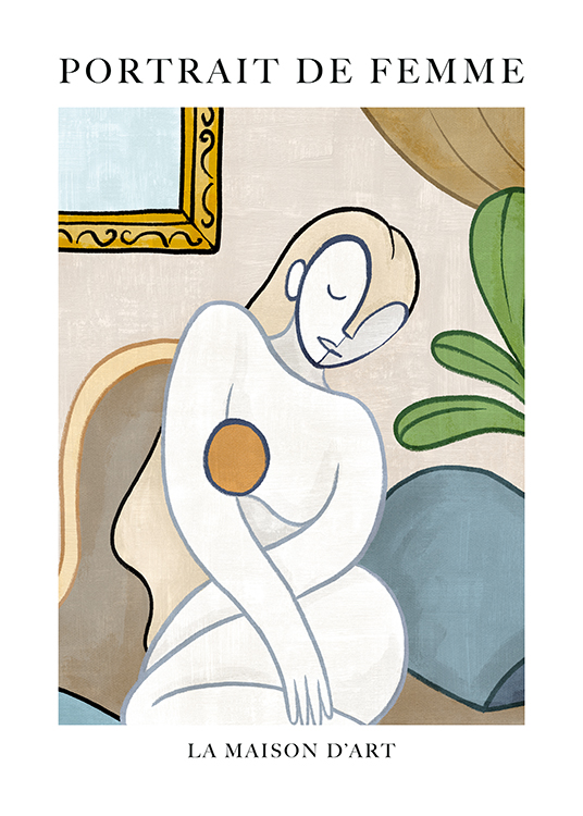  – Ilustración abstracta con la imagen de una mujer desnuda en blanco y beis