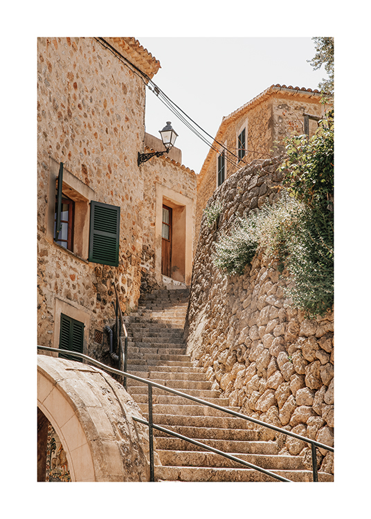  – Imagen de las escaleras de piedra del pueblo de Deià en Mallorca, España