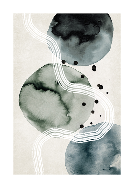  – Ilustración beis con círculos de tinta y un remolino blanco