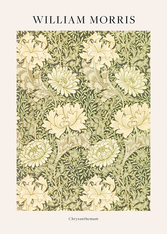  – Patrón floral ilustrado con crisantemos y hojas verdes