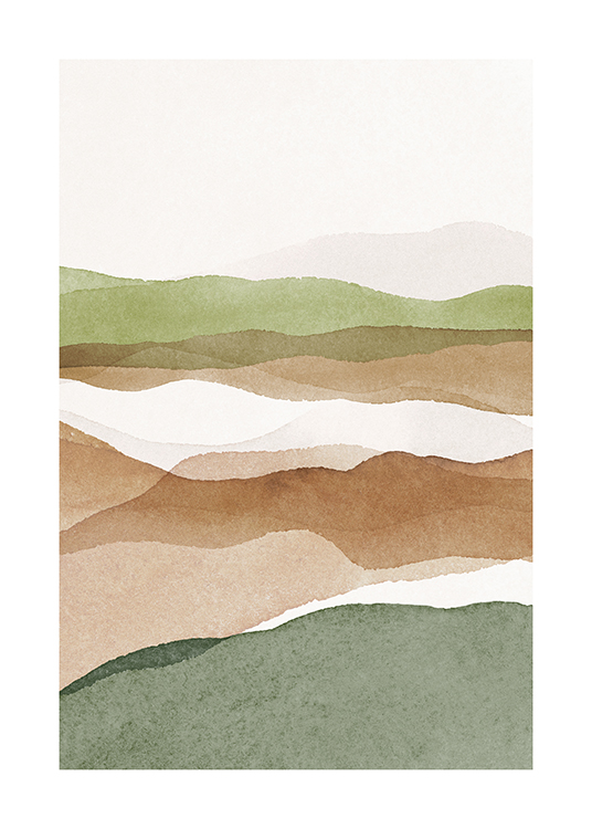  – Ilustración de un paisaje abstracto pintado en acuarela verde y beis