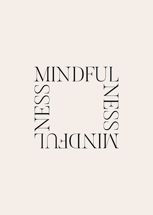  – La palabra «Mindfulness» escrita en negro y formando un cuadrado sobre un fondo de color beis