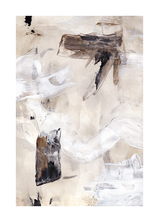  – Pintura con un diseño abstracto en gris, beis y blanco