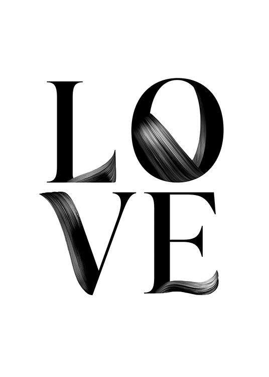  – Póster con texto. Este motivo tiene fondo blanco y la palabra «Love» hecha con brochazos de pintura negra