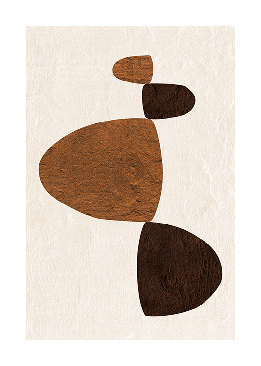 – Ilustración de diseño gráfico con figuras abstractas en distintos tonos de marrón y fondo beis claro