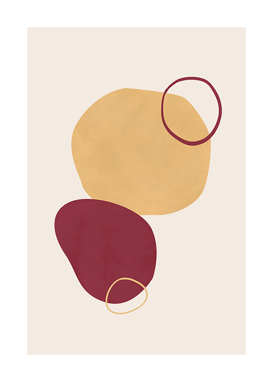 – Ilustración con círculos con textura de color burdeos y amarillo y fondo beis claro