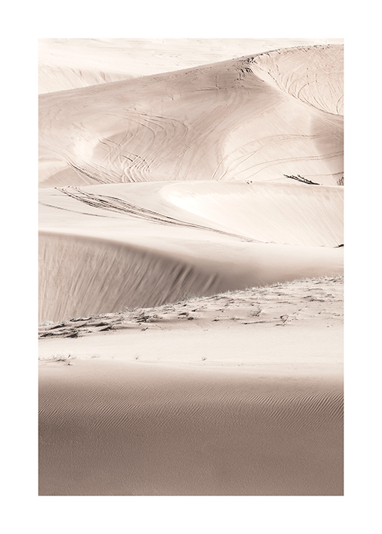 – Fotografía de dunas de color beis con huellas de ruedas en la arena