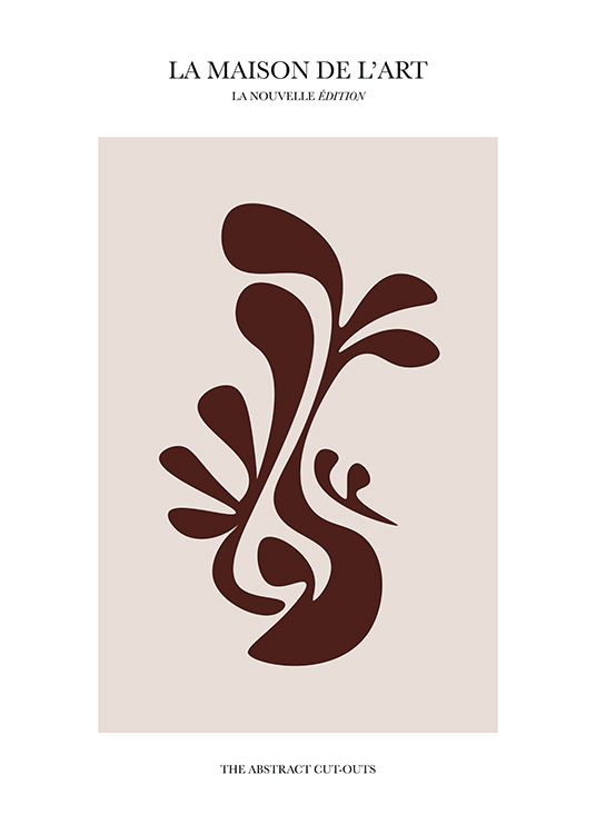– Ilustración de diseño gráfico con fondo beis y una figura abstracta en marrón