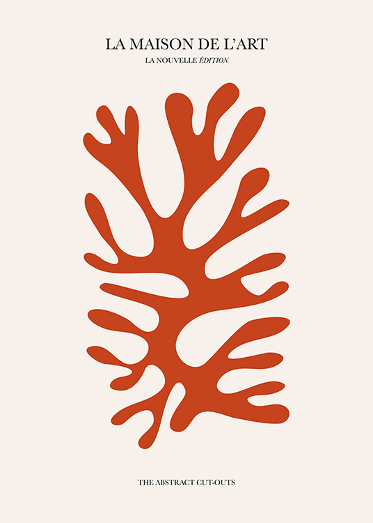 – Ilustración de diseño gráfico con un coral abstracto de color rojo y fondo beis claro