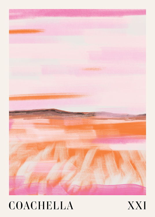 – Póster de arte con la imagen abstracta del Valle de Coachella en tonos anaranjados y rosas
