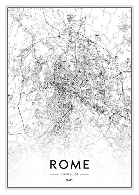 Rome Map Poster / Blanco y negro con Desenio AB (2048)