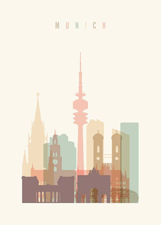 Munich Skyline Poster / Mapas y ciudades con Desenio AB (2137)