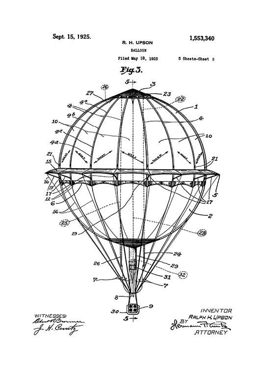Hot Air Balloon Patent Poster / Vintage con Desenio AB (2348)