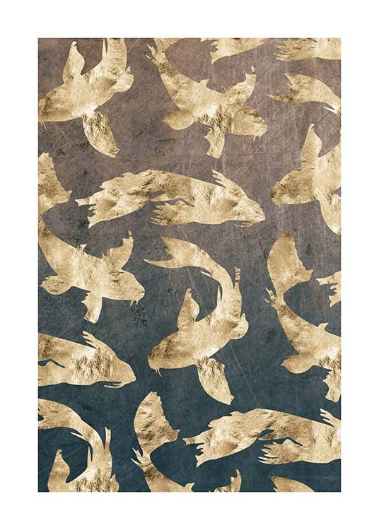Golden Fishes Pattern Poster / Diseño gráfico con Desenio AB (3183)