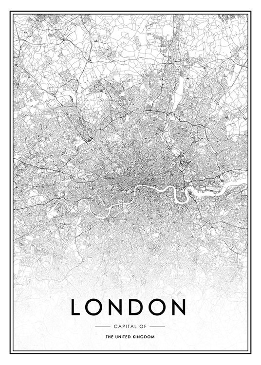 London Karta Poster / Blanco y negro con Desenio AB (8126)