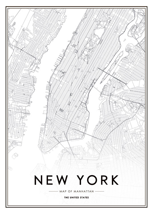 New York Map Poster / Blanco y negro con Desenio AB (8128)
