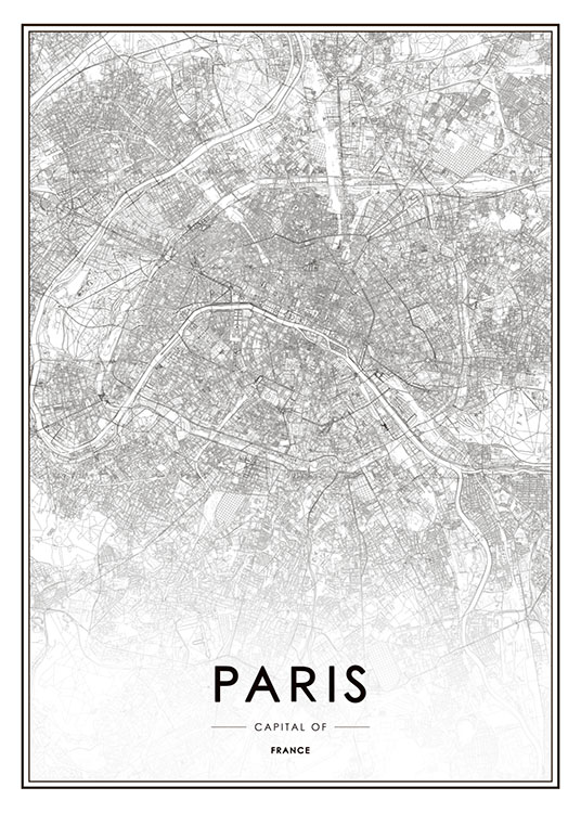 Paris Karta, Poster / Blanco y negro con Desenio AB (8130)