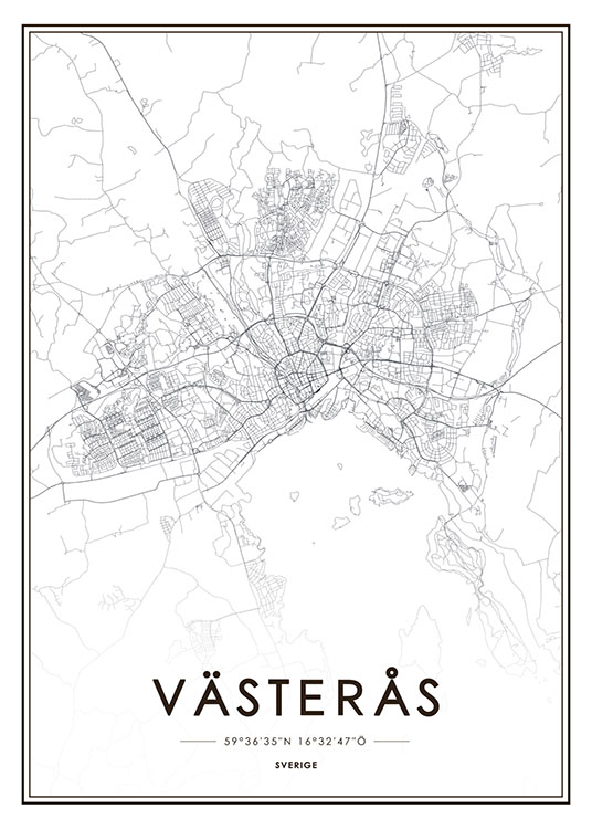 Västerås Karta, Poster / Blanco y negro con Desenio AB (8133)