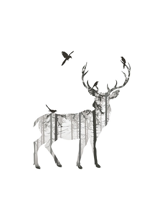 Deer Silhouette, Poster / Blanco y negro con Desenio AB (8353)