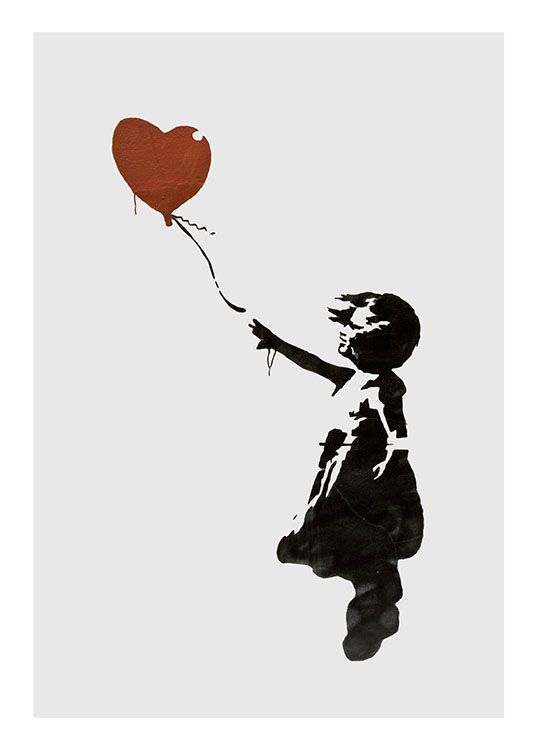 Girl With Love Balloon Grey, Poster / Pósters infantiles con Desenio AB (8446)