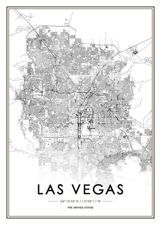 Las Vegas Map Poster / Blanco y negro con Desenio AB (8725)