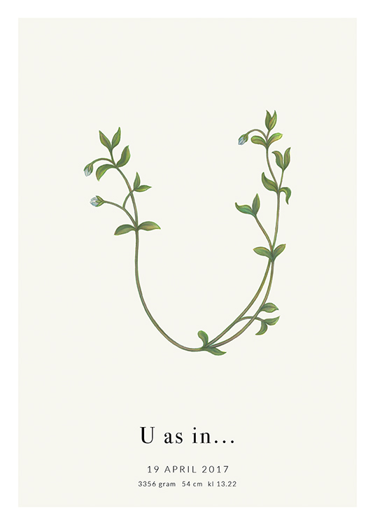  – Ilustración de una ramita con hojas con la forma de la letra U y texto en la parte inferior del diseño.
