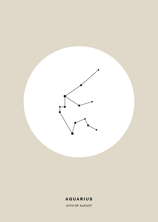  – Ilustración beis con un círculo blanco y la constelación de Acuario