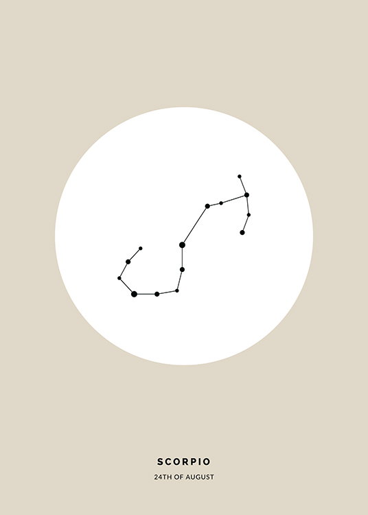  – Ilustración beis con un círculo blanco y la constelación de Escorpio