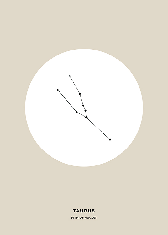  – Ilustración beis con un círculo blanco y la constelación de Tauro