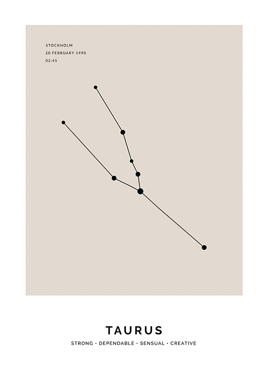  – Ilustración con la constelación de Tauro en negro y fondo beis