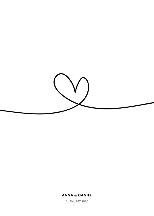  – Ilustración con fondo blanco y un trazo negro que va formando la figura de un corazón