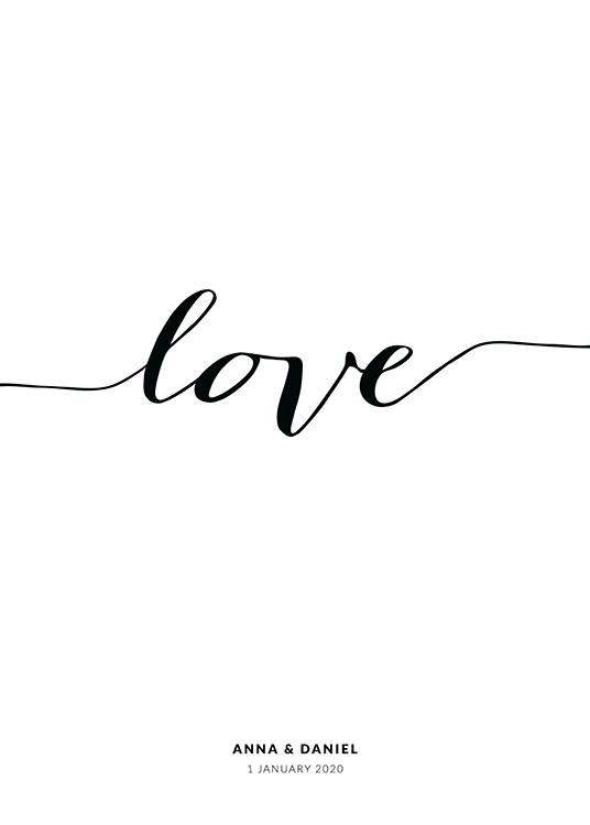 – Póster con un trazo negro que forma la palabra «Love» en el cento del motivo, fondo blanco