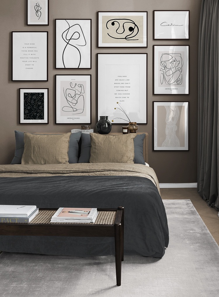 Dormitorio con arte lineal
